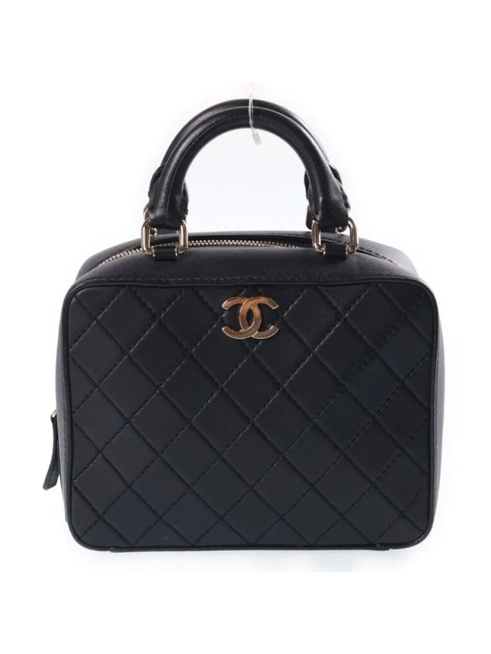 Chanel Quilted Vanity Case 2-Way Shoulder Bag Black Calfskin Gold